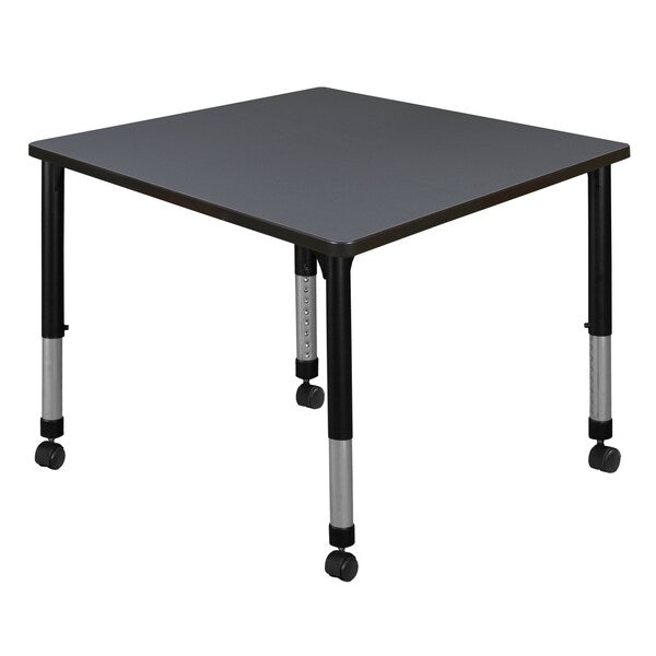 Tables > Height Adjustable > Square Mobile Tables, 42 X 42 X 23-34, Wood|Metal Top