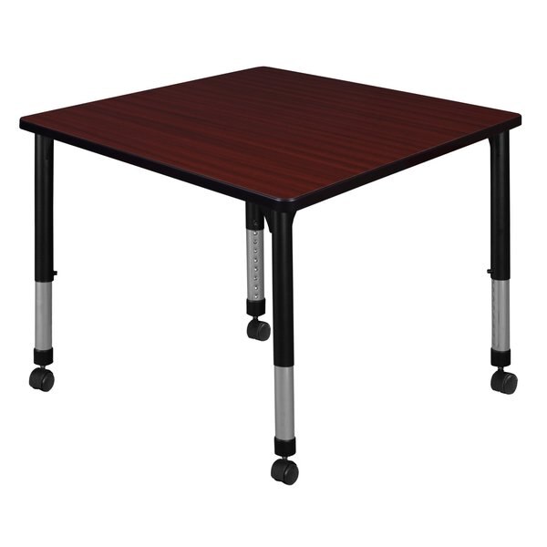 Tables > Height Adjustable > Square Mobile Tables, 42 X 42 X 23-34, Wood|Metal Top