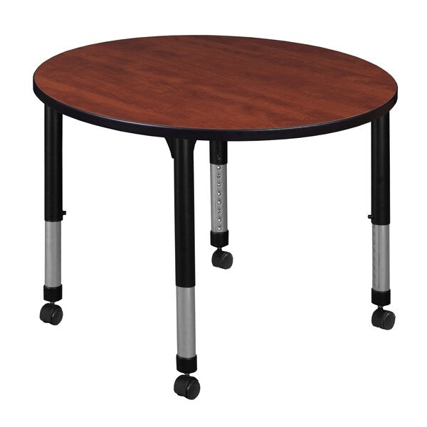 Tables > Height Adjustable > Round Mobile Tables, 42 X 42 X 23-34, Wood|Metal Top