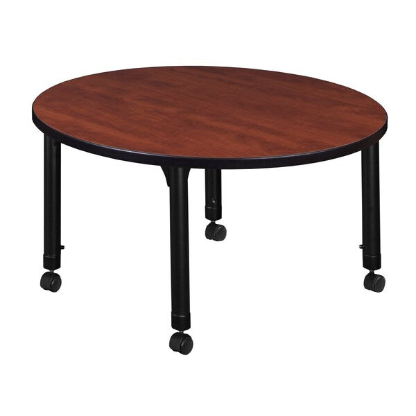 Tables > Height Adjustable > Round Mobile Tables, 42 X 42 X 23-34, Wood|Metal Top