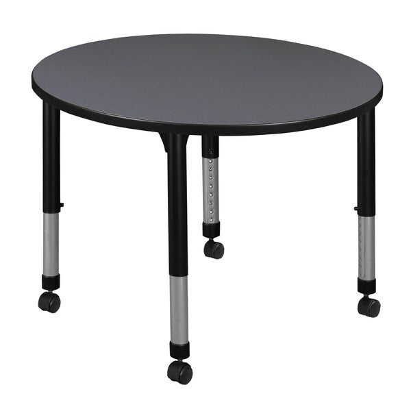 Tables > Height Adjustable > Round Mobile Tables, 42 X 42 X 23-34, Wood|Metal Top