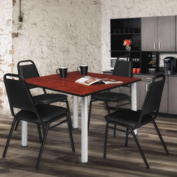 Square Tables > Breakroom Tables > Kee Square Table & Chair Sets, 48 W, 48 L, 29 H, Cherry