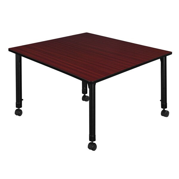 Tables > Height Adjustable > Square Mobile Tables, 48 X 48 X 23-34, Wood|Metal Top