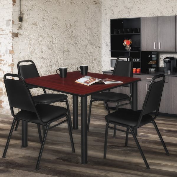 Square Tables > Breakroom Tables > Kee Square Table & Chair Sets, 48 W, 48 L, 29 H, Mahogany
