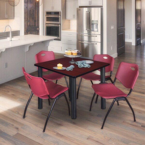 Square Tables > Breakroom Tables > Kee Square Table & Chair Sets, 48 W, 48 L, 29 H, Mahogany