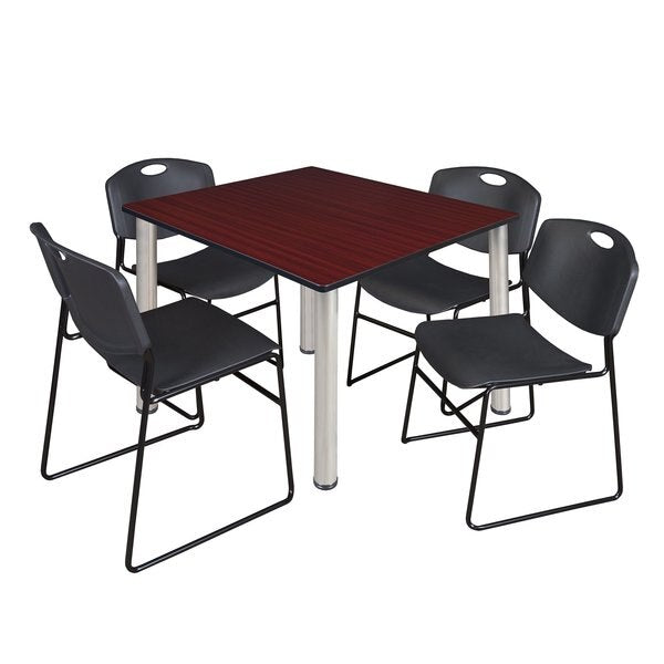 Square Tables > Breakroom Tables > Kee Square Table & Chair Sets, 48 W, 48 L, 29 H, Mahogany