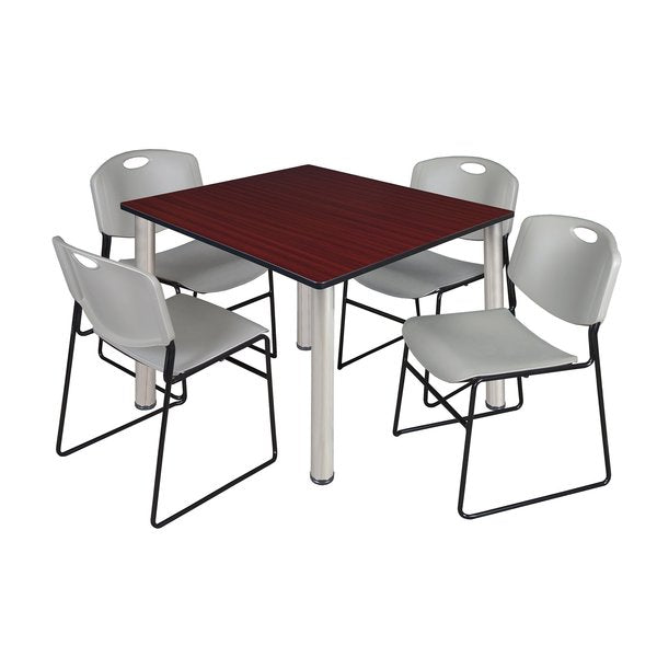Square Tables > Breakroom Tables > Kee Square Table & Chair Sets, 48 W, 48 L, 29 H, Mahogany