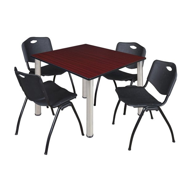 Square Tables > Breakroom Tables > Kee Square Table & Chair Sets, 48 W, 48 L, 29 H, Mahogany