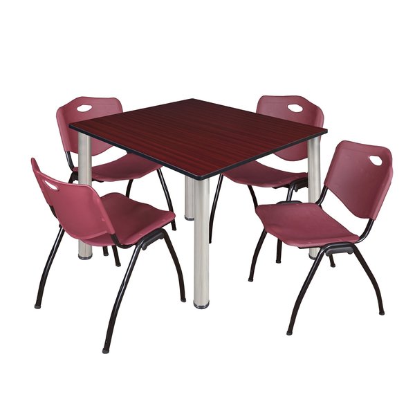 Square Tables > Breakroom Tables > Kee Square Table & Chair Sets, 48 W, 48 L, 29 H, Mahogany