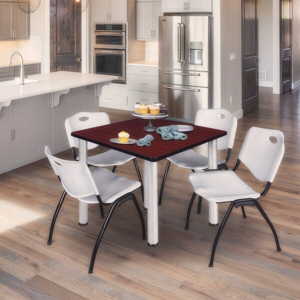 Square Tables > Breakroom Tables > Kee Square Table & Chair Sets, 48 W, 48 L, 29 H, Mahogany