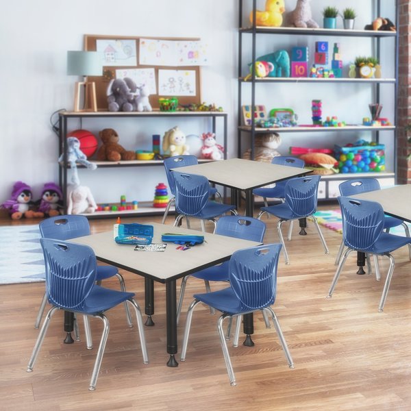 Square Tables > Height Adjustable > Square Classroom Tables, 48 X 48 X 23-34, Wood|Metal Top, Maple