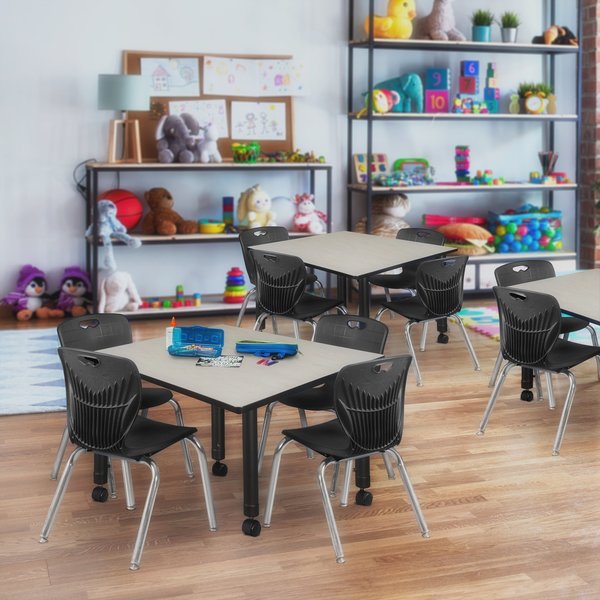 Tables > Height Adjustable > Square Mobile Tables, 48 X 48 X 23-34, Wood|Metal Top