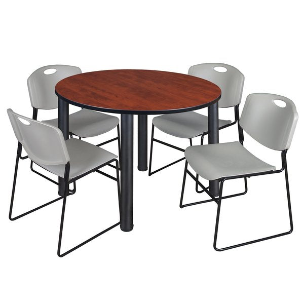 Round Tables > Breakroom Tables > Kee Round Table & Chair Sets, 48 W, 48 L, 29 H, Cherry