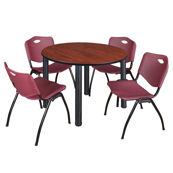 Round Tables > Breakroom Tables > Kee Round Table & Chair Sets, 48 W, 48 L, 29 H, Cherry