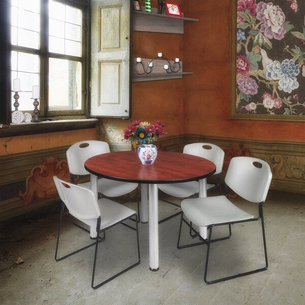 Round Tables > Breakroom Tables > Kee Round Table & Chair Sets, 48 W, 48 L, 29 H, Cherry