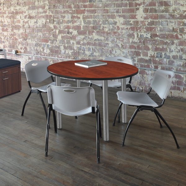 Round Tables > Breakroom Tables > Kee Round Table & Chair Sets, 48 W, 48 L, 29 H, Cherry