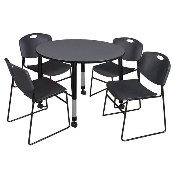 Tables > Height Adjustable > Round Mobile Table & Chair Sets, 48 X 48 X 23-34
