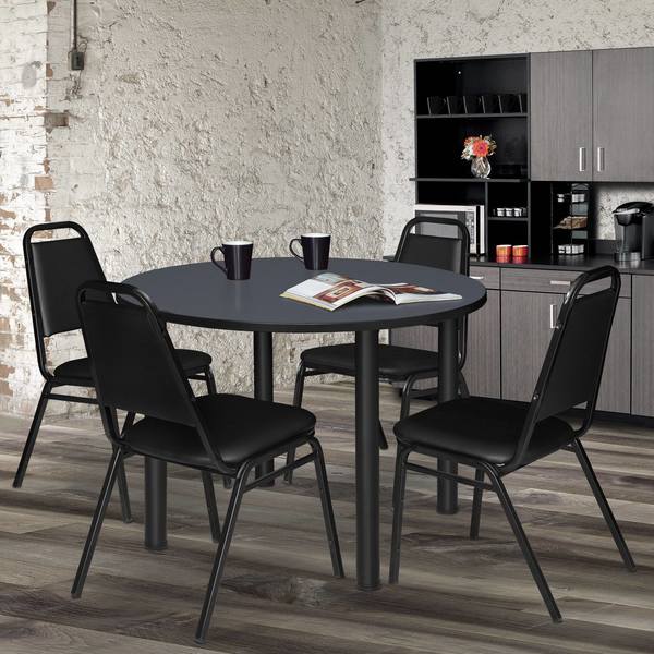 Round Tables > Breakroom Tables > Kee Square & Round Tables, 48 W, 48 L, 29 H, Wood|Metal Top, Grey
