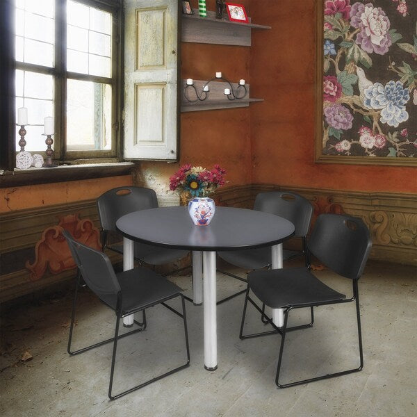 Round Tables > Breakroom Tables > Kee Round Table & Chair Sets, 48 W, 48 L, 29 H, Grey