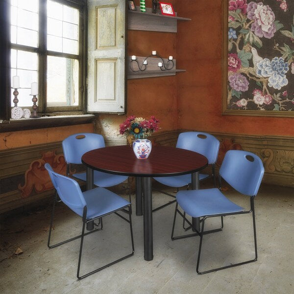 Round Tables > Breakroom Tables > Kee Round Table & Chair Sets, 48 W, 48 L, 29 H, Mahogany