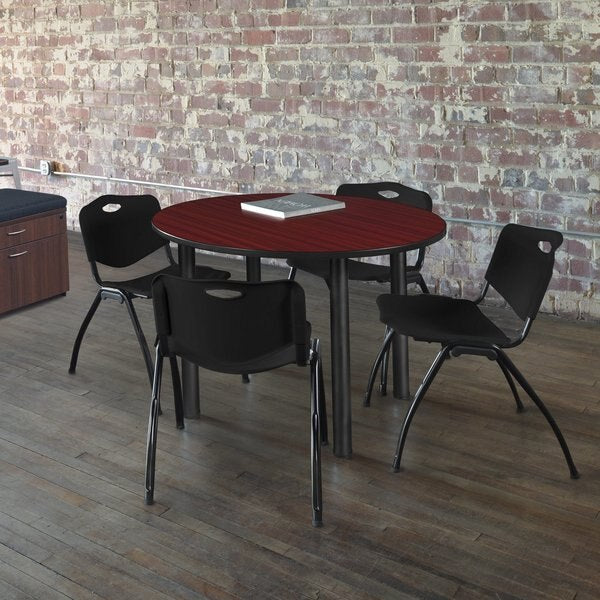 Round Tables > Breakroom Tables > Kee Round Table & Chair Sets, 48 W, 48 L, 29 H, Mahogany