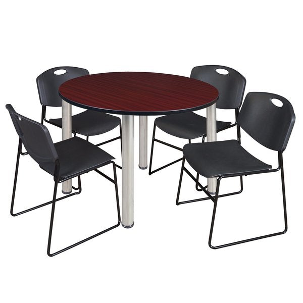 Round Tables > Breakroom Tables > Kee Round Table & Chair Sets, 48 W, 48 L, 29 H, Mahogany