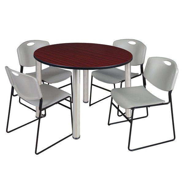 Round Tables > Breakroom Tables > Kee Round Table & Chair Sets, 48 W, 48 L, 29 H, Mahogany