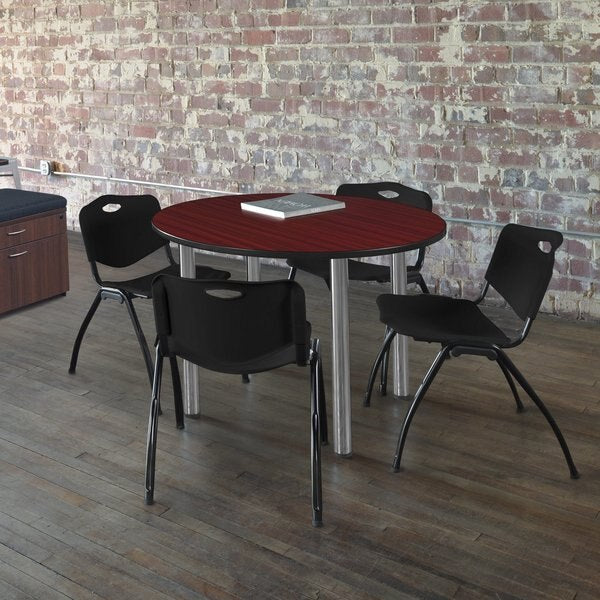 Round Tables > Breakroom Tables > Kee Round Table & Chair Sets, 48 W, 48 L, 29 H, Mahogany