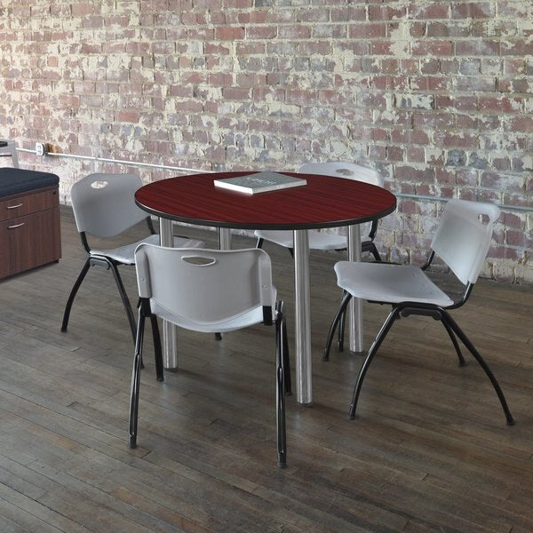 Round Tables > Breakroom Tables > Kee Round Table & Chair Sets, 48 W, 48 L, 29 H, Mahogany