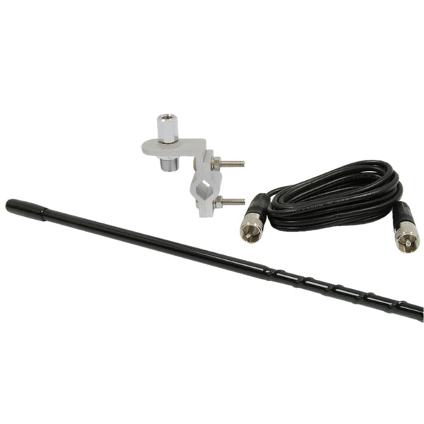3' Mirror Mount Fiberglass CB Antenna Kit, Black