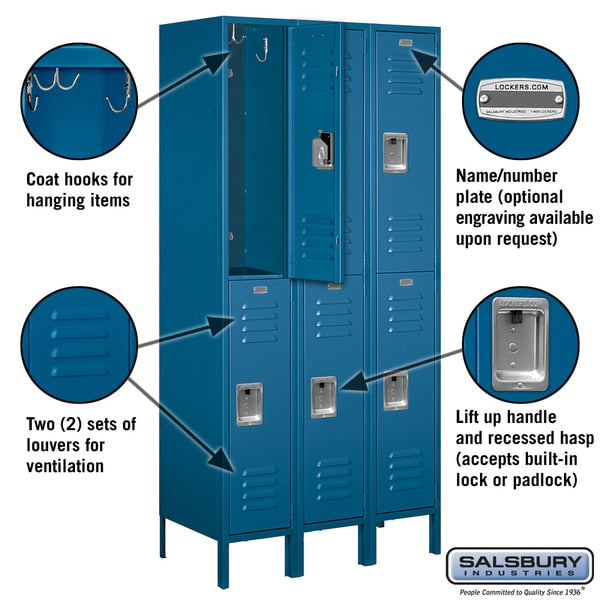 Wardrobe Locker, 36 in W, 18 in D, 78 in H, (3) Wide, (6) Openings, Blue
