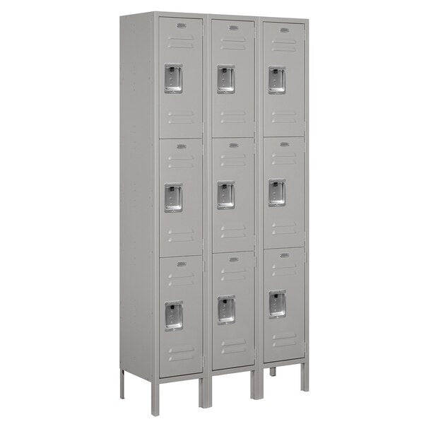 Wardrobe Locker, 36 in W, 12 in D, 78 in H, (3) Wide, (9) Openings, Gray