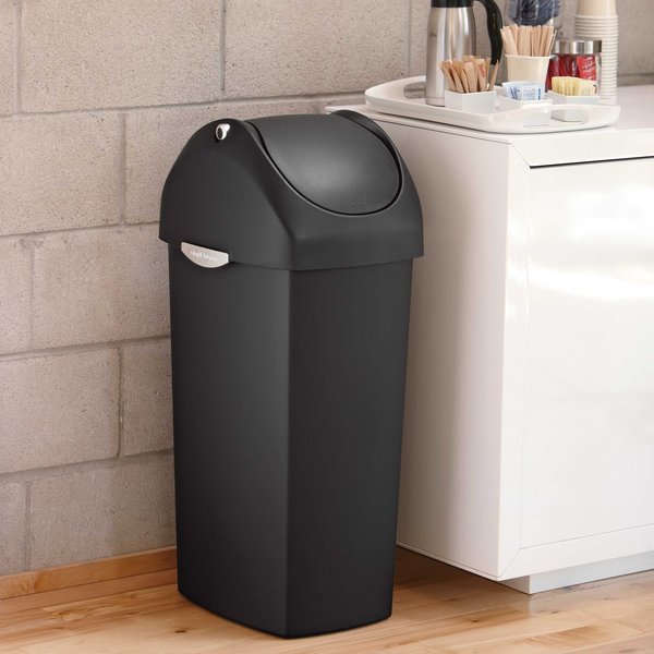 16 gal Swing lid can, Black, Plastic