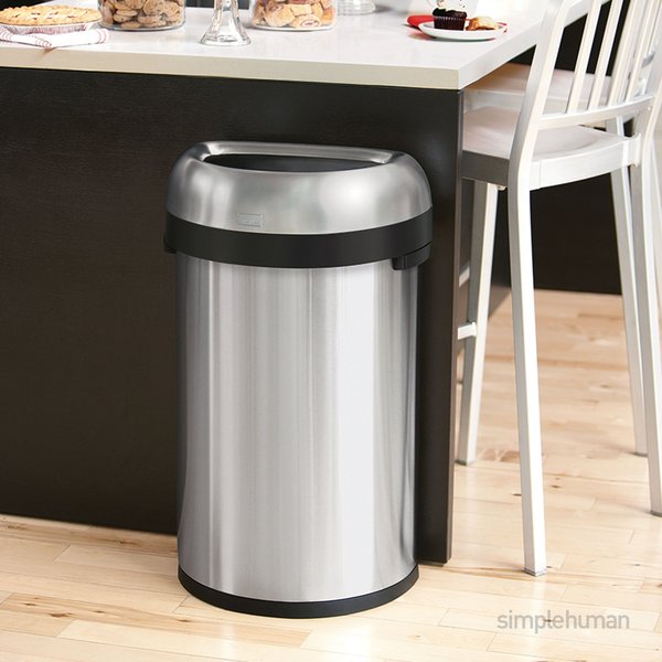 16 gal Round Open Can, Brushed, Stainless Steel