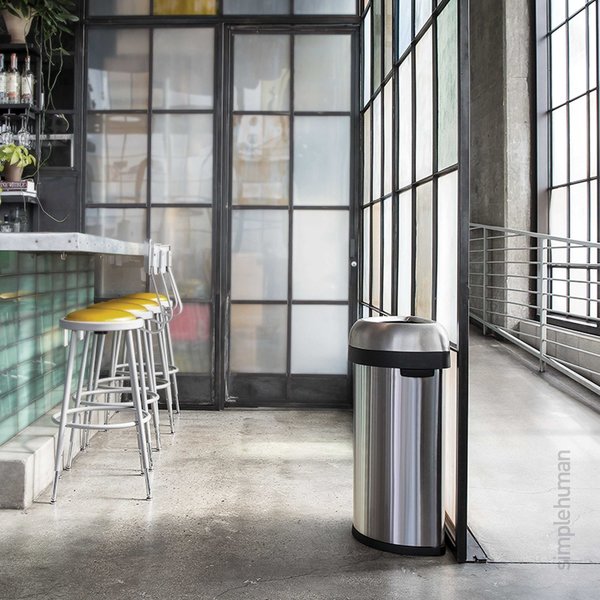 16 gal Round Open Can, Brushed, Stainless Steel