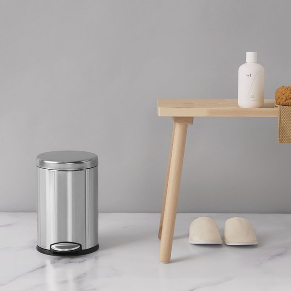 12 gal Round Bathroom Step Can, Brushed, Stainless Steel