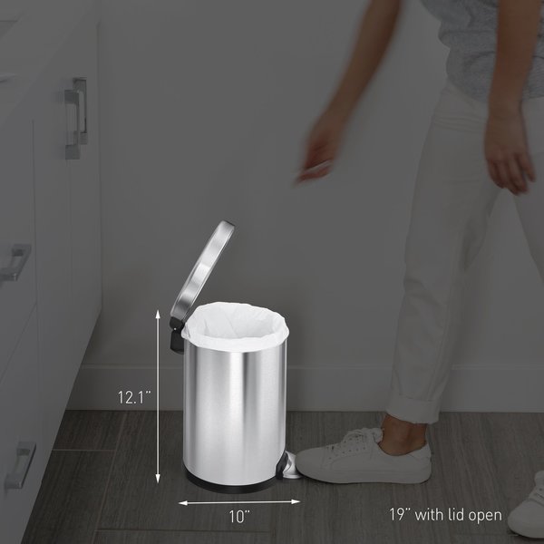 12 gal Round Bathroom Step Can, Brushed, Stainless Steel