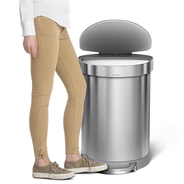 60 L Semi-Round Step Can, Brushed, Stainless Steel