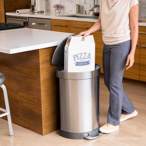 60 L Semi-Round Step Can, Brushed, Stainless Steel