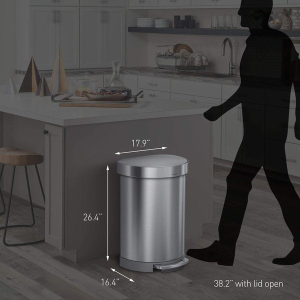 60 L Semi-Round Step Can, Brushed, Stainless Steel