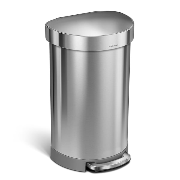 12 gal Round Hands-Free Step Can, Brushed, Stainless Steel