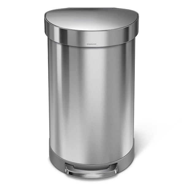 12 gal Round Hands-Free Step Can, Brushed, Stainless Steel