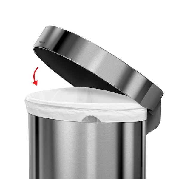 12 gal Round Hands-Free Step Can, Brushed, Stainless Steel