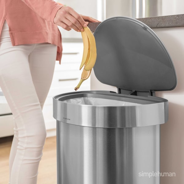 12 gal Round Hands-Free Step Can, Brushed, Stainless Steel