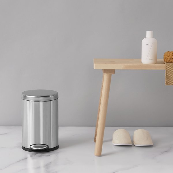 12 gal Round Bathroom Step Can, Brushed, Stainless Steel