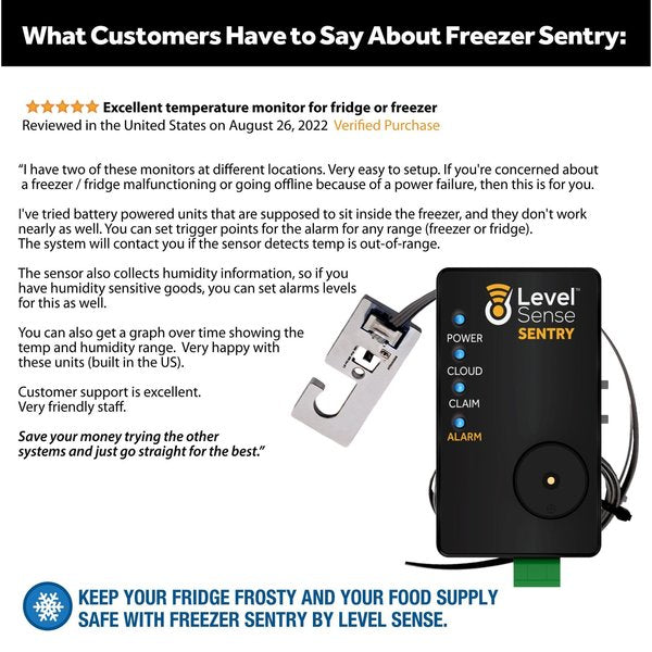 Level Sense Freezer Sentry Wi-Fi enabled Temperature and Humidity Alarm With 4FT Sensor