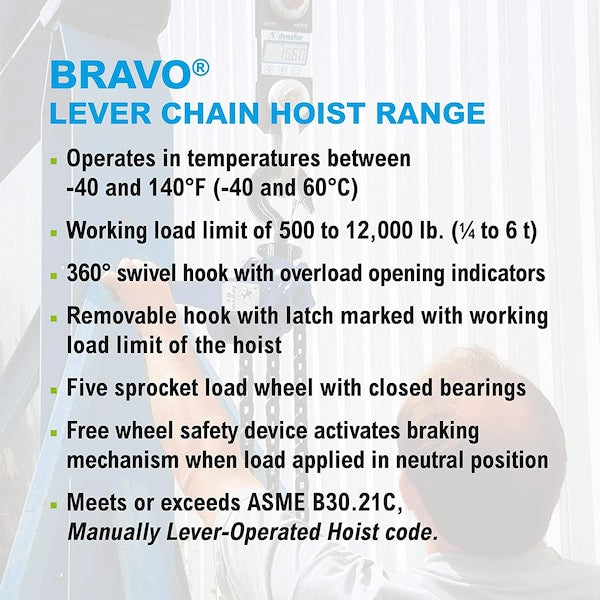 Lever Chain Hoist, 6,000 lb Load Capacity, 15 ft Hoist Lift, 1.5 in. Hook Opening