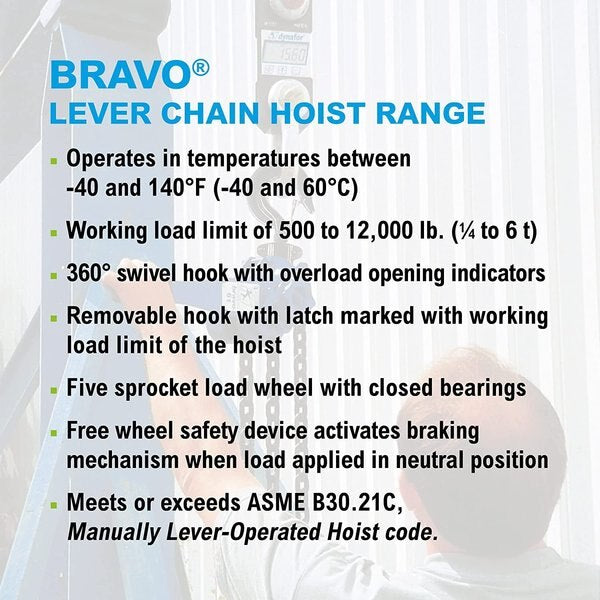 Lever Chain Hoist, 3,000 lb Load Capacity, 10 ft Hoist Lift, 1.2 in. Hook Opening