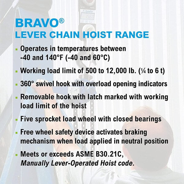 Lever Chain Hoist, 3,000 lb Load Capacity, 15 ft Hoist Lift, 1.2 in. Hook Opening
