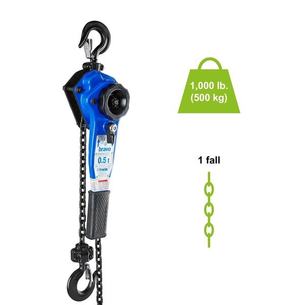 Lever Chain Hoist, 1,000 lb Load Capacity, 10 ft Hoist Lift, 0.9 in. Hook Opening